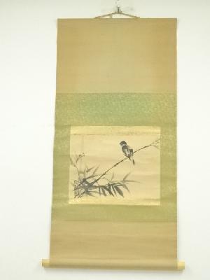 勝虎筆　竹と小禽　肉筆紙本掛軸